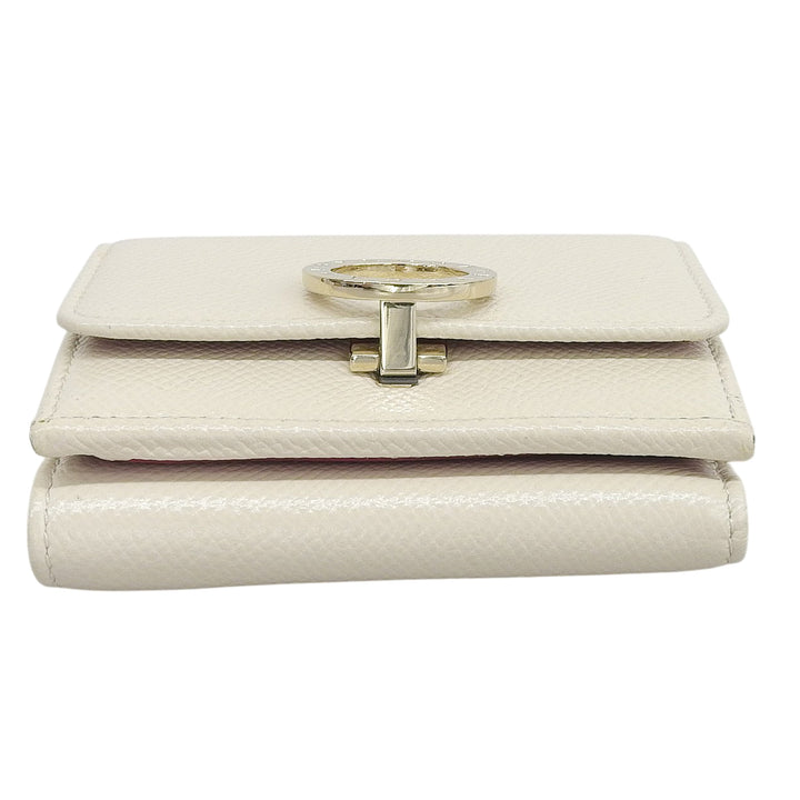 極美品▲BVLGARI ブルガリ バイカラー レザー コンパクトウォレット 三つ折り財布 ライトベージュ パープル イタリア製 レディース 箱付