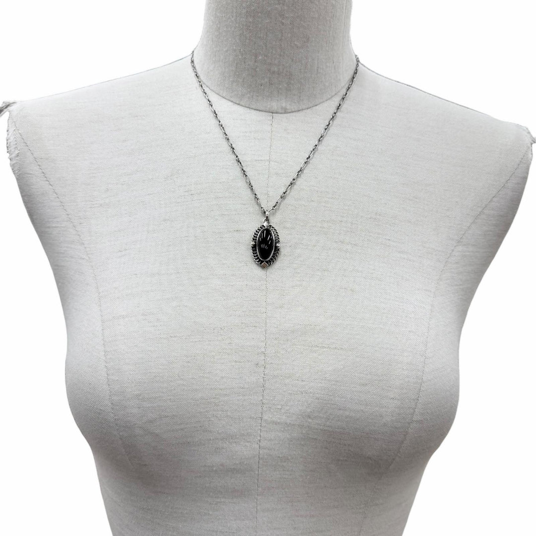 美品◇Georg Jensen ジョージジェンセン 925 オニキス 2004 ネックレス ペンダント シルバー ブラック 重量10.38g レディース 箱付き