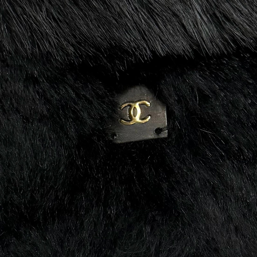 美品★CHANEL シャネル 01A P18153 ココマーク ラビットファー ラパン ティペット ショール ブラック 42 フランス製 正規品 箱付き