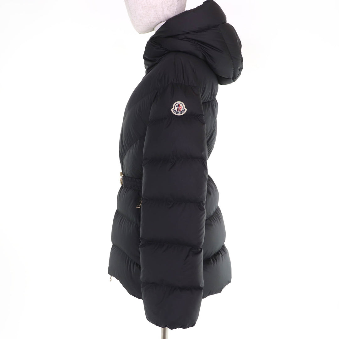 極美品☆MONCLER モンクレール 24-25AW BROSSE ロゴワッペン・フード・ベルト付 ダウンジャケット ブラック 2 正規品 レディース