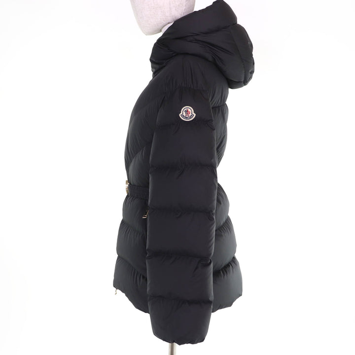 極美品☆MONCLER モンクレール 24-25AW BROSSE ロゴワッペン・フード・ベルト付 ダウンジャケット ブラック 2 正規品 レディース