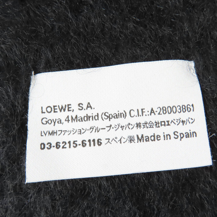 美品☆LOEWE ロエベ モヘア ウール アナグラムレザーパッチ フリンジ付 マフラー ブラック スペイン製 正規品 レディース