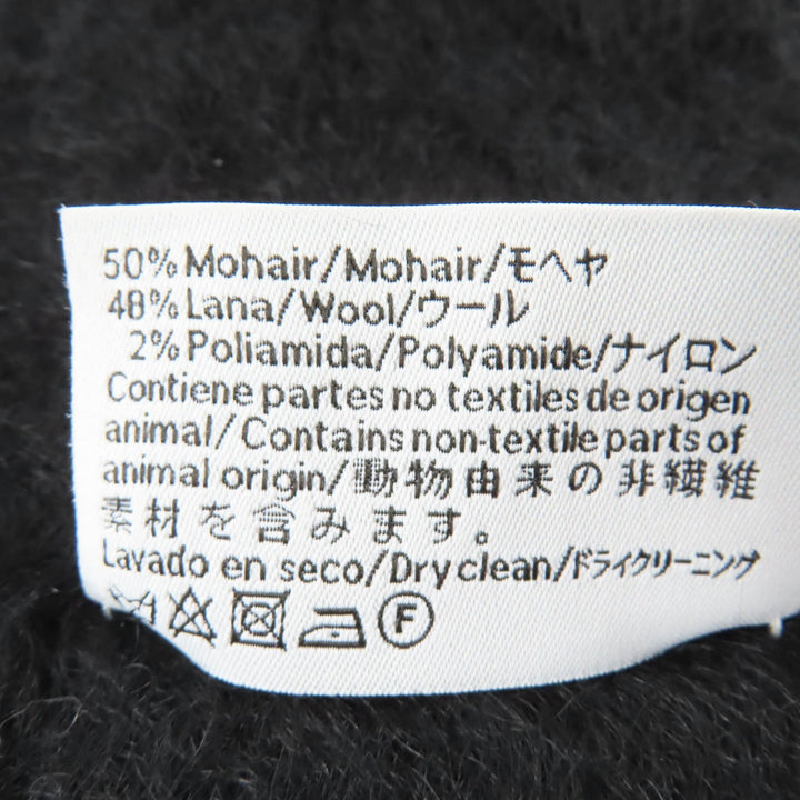 美品☆LOEWE ロエベ モヘア ウール アナグラムレザーパッチ フリンジ付 マフラー ブラック スペイン製 正規品 レディース
