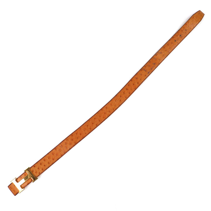 良品△HERMES エルメス ヴィンテージ ゴールド金具 Hロゴバックル オーストリッチレザー ベルト ブラウン 85 ○Y刻印 レディース