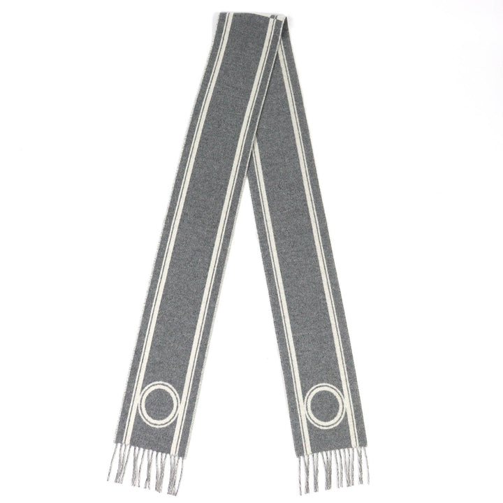 未使用品△HERMES エルメス バンド ドゥ レポ カシミヤ100％ グリ フランネル イヴォワール バイカラー フリンジ ロング マフラー 箱付き
