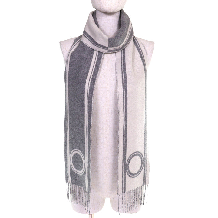 未使用品△HERMES エルメス バンド ドゥ レポ カシミヤ100％ グリ フランネル イヴォワール バイカラー フリンジ ロング マフラー 箱付き