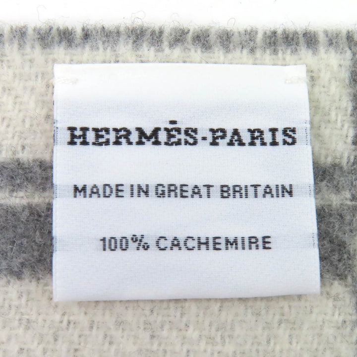 未使用品△HERMES エルメス バンド ドゥ レポ カシミヤ100％ グリ フランネル イヴォワール バイカラー フリンジ ロング マフラー 箱付き