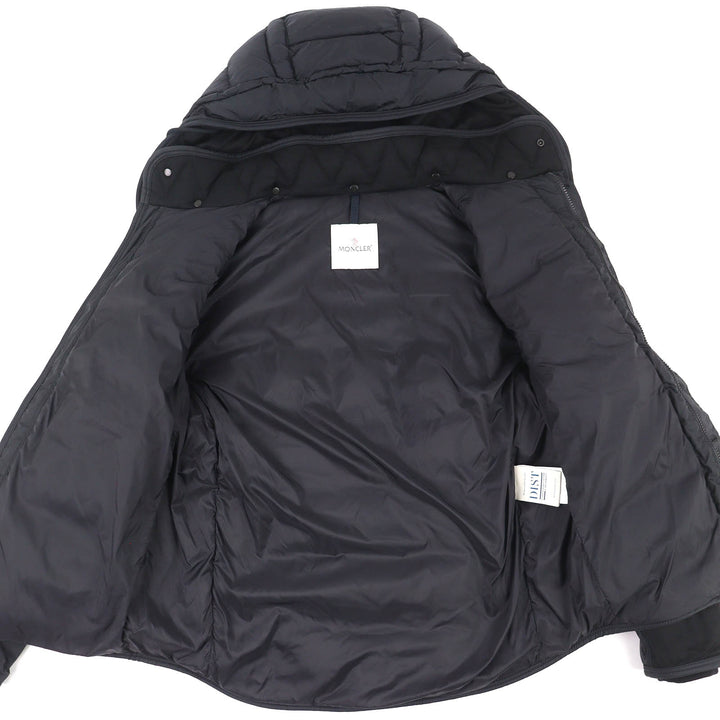 美品△MONCLER モンクレール RYAN ライアン レザーロゴワッペン ウール切替 フード付 ダウンジャケット ブラック 3 正規品 メンズ