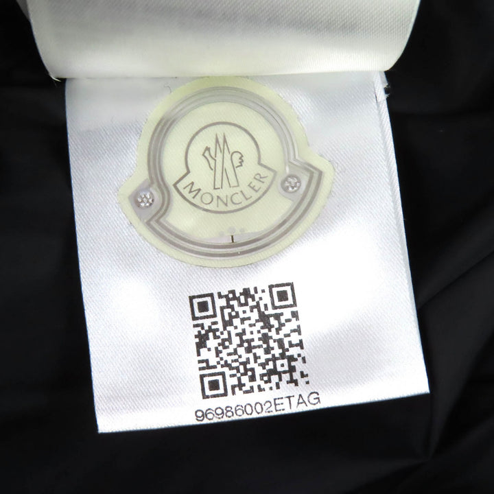 美品△MONCLER モンクレール RYAN ライアン レザーロゴワッペン ウール切替 フード付 ダウンジャケット ブラック 3 正規品 メンズ