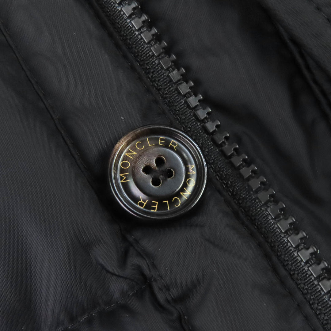 美品△MONCLER モンクレール RYAN ライアン レザーロゴワッペン ウール切替 フード付 ダウンジャケット ブラック 3 正規品 メンズ