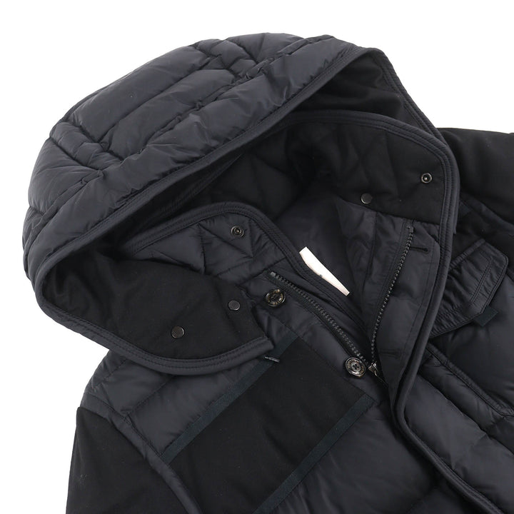美品△MONCLER モンクレール RYAN ライアン レザーロゴワッペン ウール切替 フード付 ダウンジャケット ブラック 3 正規品 メンズ