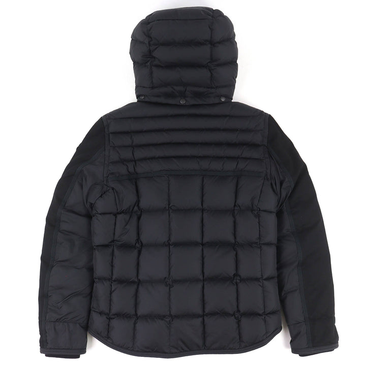 美品△MONCLER モンクレール RYAN ライアン レザーロゴワッペン ウール切替 フード付 ダウンジャケット ブラック 3 正規品 メンズ