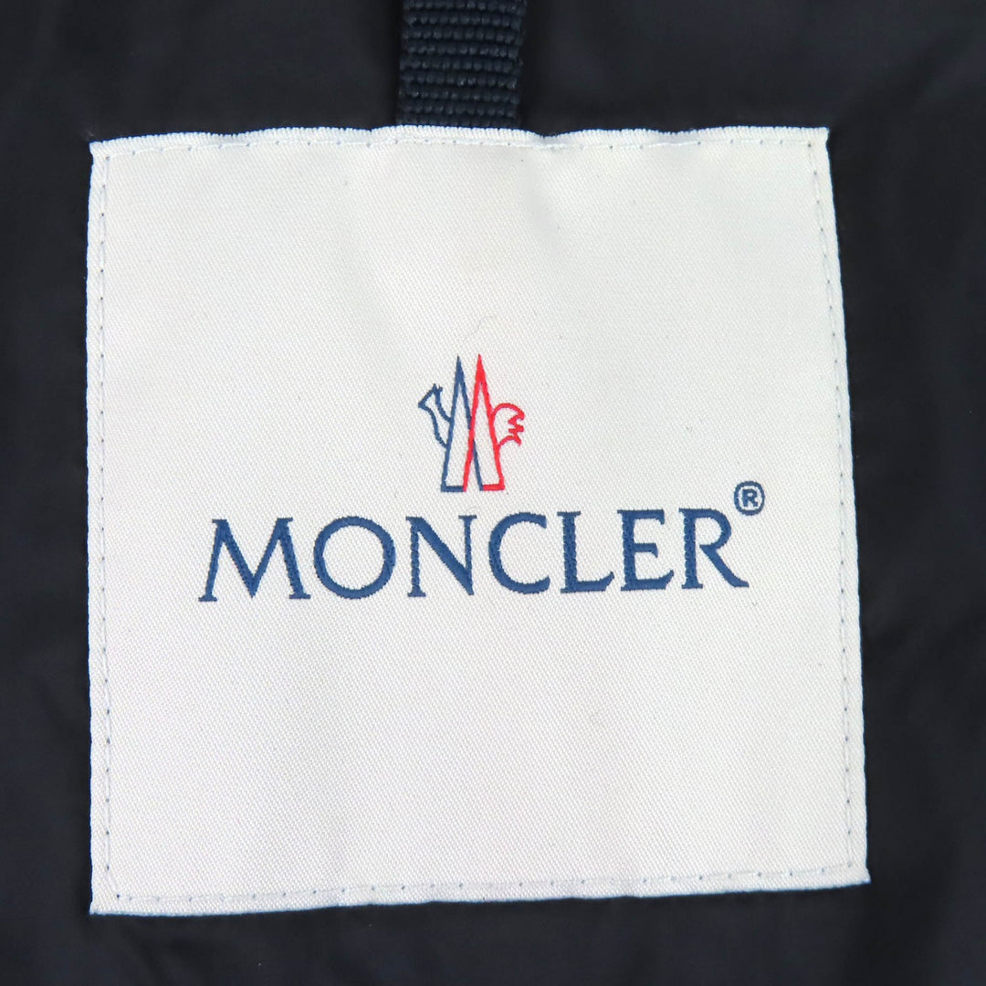 美品△MONCLER モンクレール RYAN ライアン レザーロゴワッペン ウール切替 フード付 ダウンジャケット ブラック 3 正規品 メンズ