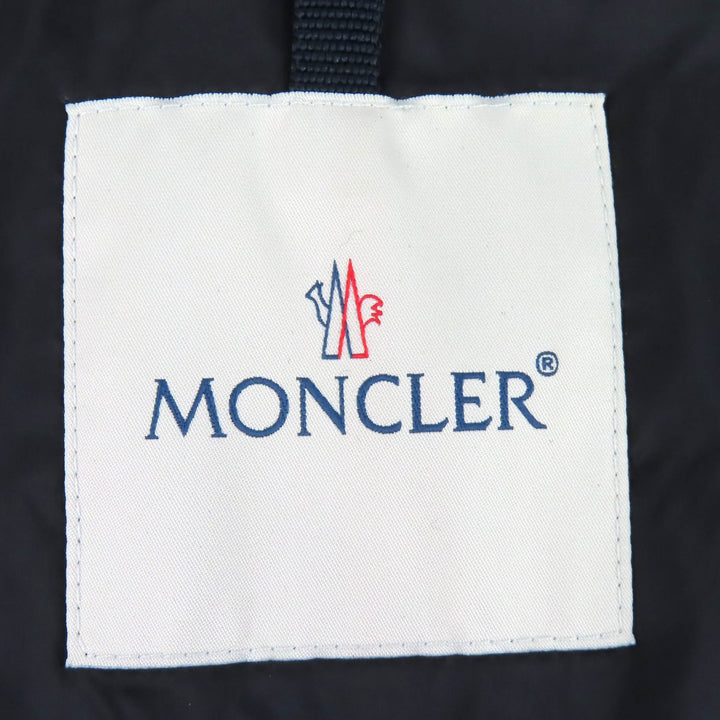 美品△MONCLER モンクレール RYAN ライアン レザーロゴワッペン ウール切替 フード付 ダウンジャケット ブラック 3 正規品 メンズ