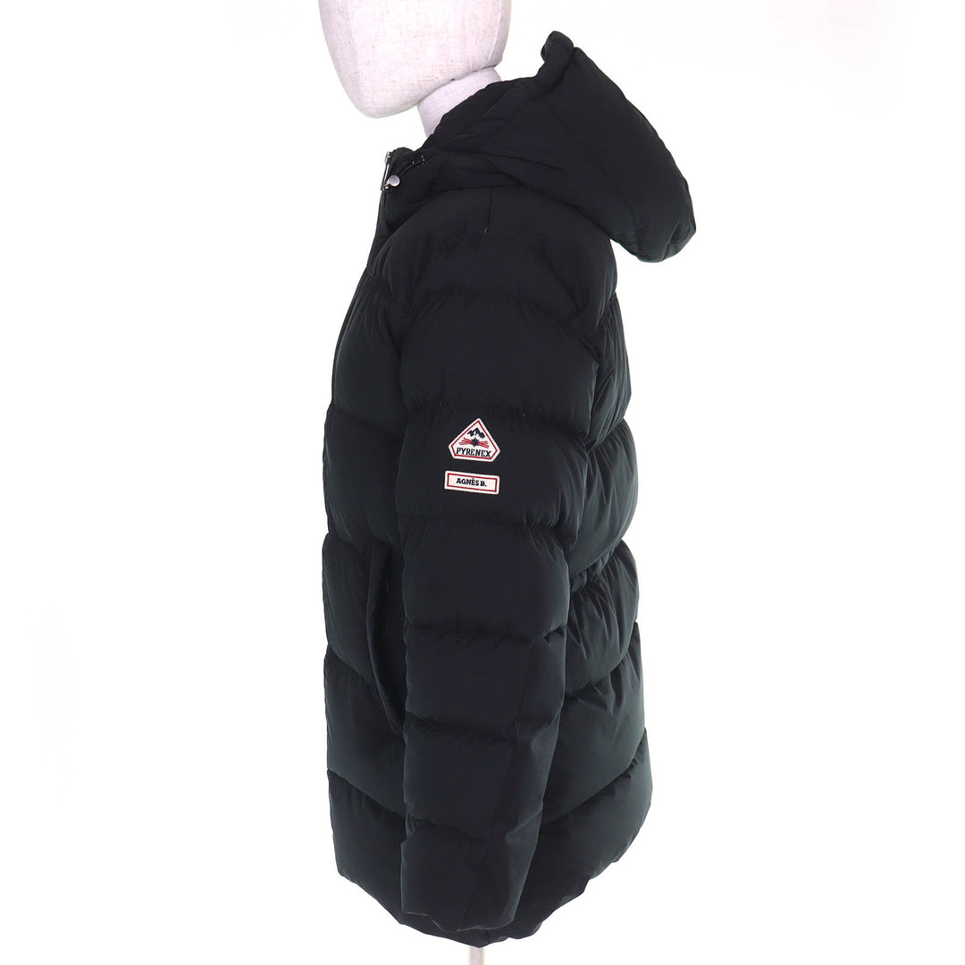 美品△PYRENEX Agnes b ピレネックス アニエスベー AGNES アグネス ロゴワッペン フード付き ダウンコート ブラック 34 レディース