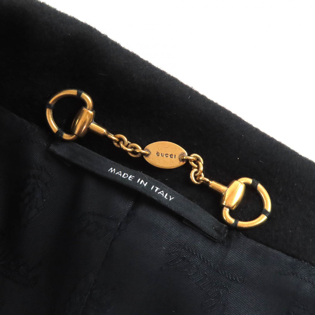 美品△GUCCI グッチ 204897 ウール100％ ホースビット レザーパイピング シングル チェスターコート ブラック ゴールド金具 42 正規品