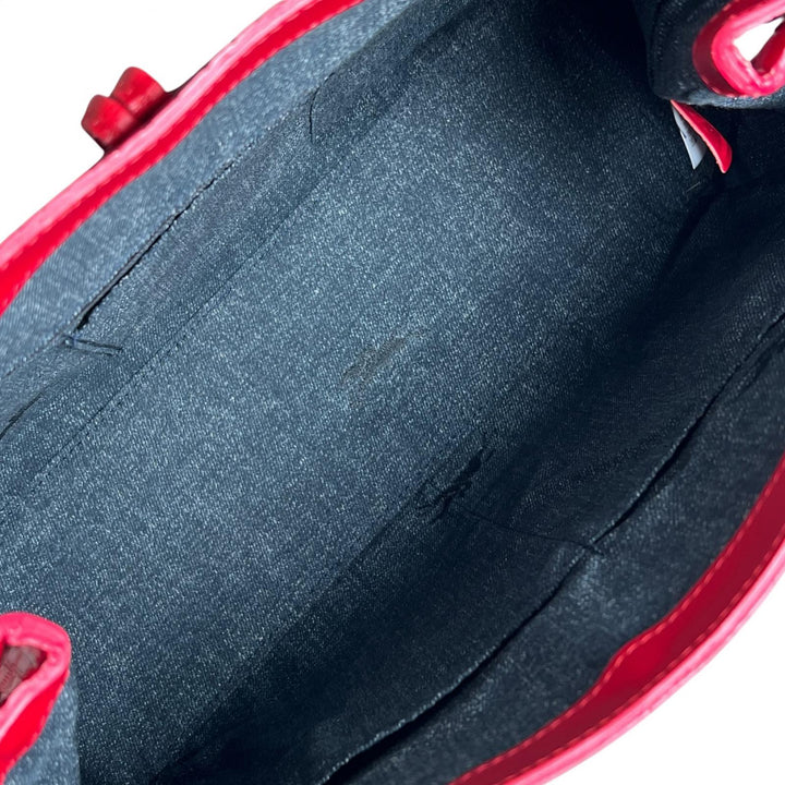 極美品▲Longchamp ロンシャン ロゾ カウハイドレザー クロコ型押し バンブー トートバッグ レッド シルバー金具 レディース 保存袋付き