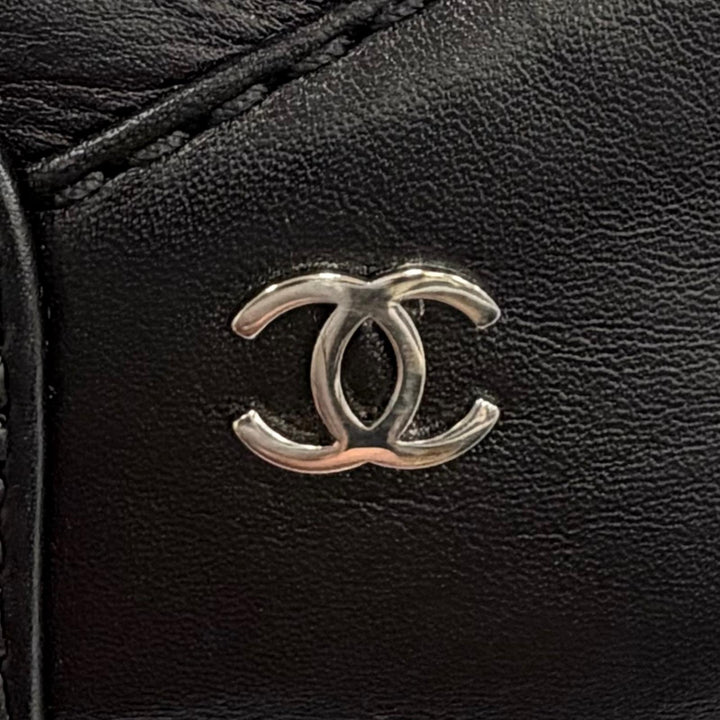 美品★CHANEL シャネル G34113 ココマーク チェーン装飾 ムートン ショートブーツ ブラック シルバー金具 35 イタリア製 レディース 箱付
