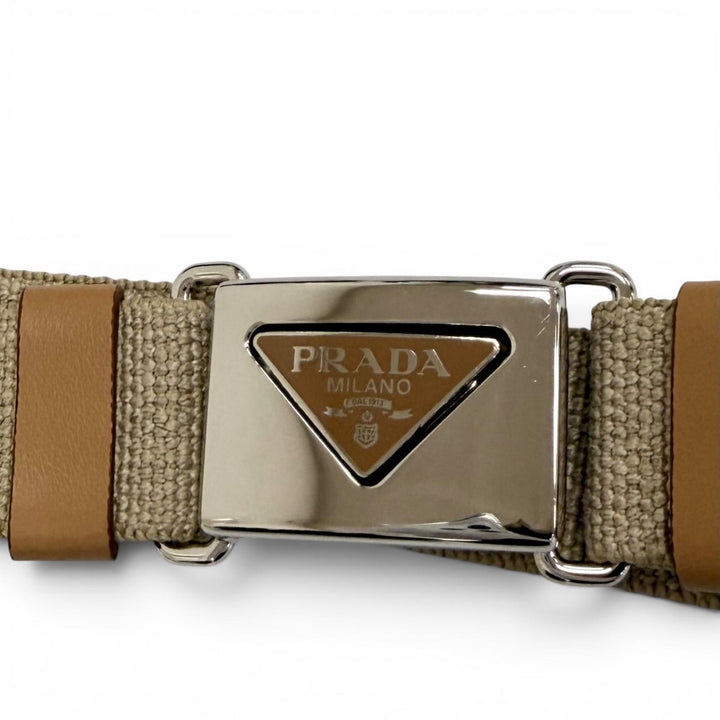 極美品☆PRADA プラダ 2023年製 292171 Re-Nylon トライアングルロゴ ベルト付 ロング丈 コート ベージュ 36 イタリア製 正規品 レディース