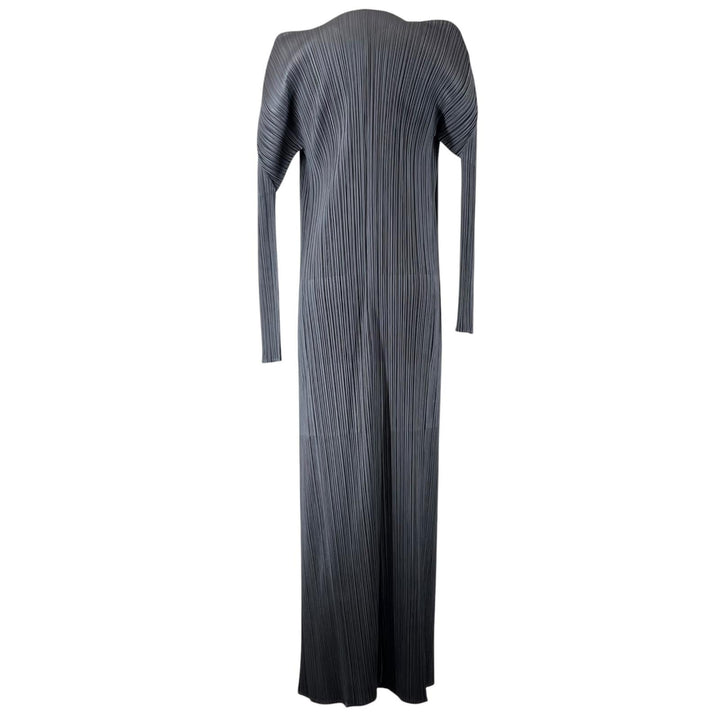 美品▲PLEATS PLEASE プリーツプリーズ イッセイミヤケ PP05-JA001 ロング カーディガン グレー 4 日本製 正規品 レディース