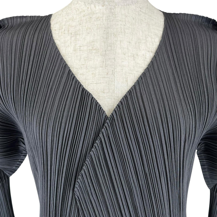 美品▲PLEATS PLEASE プリーツプリーズ イッセイミヤケ PP05-JA001 ロング カーディガン グレー 4 日本製 正規品 レディース