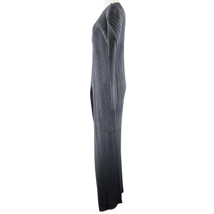 美品▲PLEATS PLEASE プリーツプリーズ イッセイミヤケ PP05-JA001 ロング カーディガン グレー 4 日本製 正規品 レディース