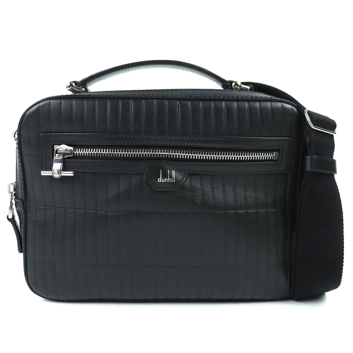 美品△Dunhill ダンヒル ローラガス トップハンドルバッグ ロゴ エンボス カーフレザー 2WAY ショルダーバッグ ブラック 伊製 メンズ