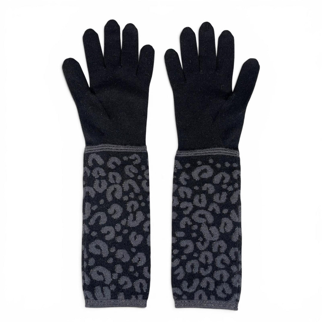 極美品▲LOUIS VUITTON ルイヴィトン M58357 ゴン マイユ レオパード カシミヤ シルク LVロゴ ロング グローブ 手袋 正規品 レディース