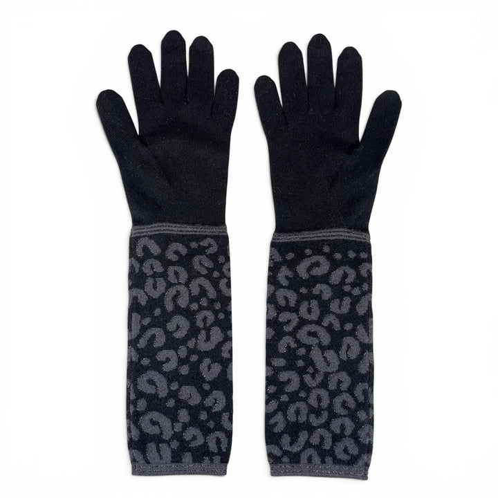 極美品▲LOUIS VUITTON ルイヴィトン M58357 ゴン マイユ レオパード カシミヤ シルク LVロゴ ロング グローブ 手袋 正規品 レディース
