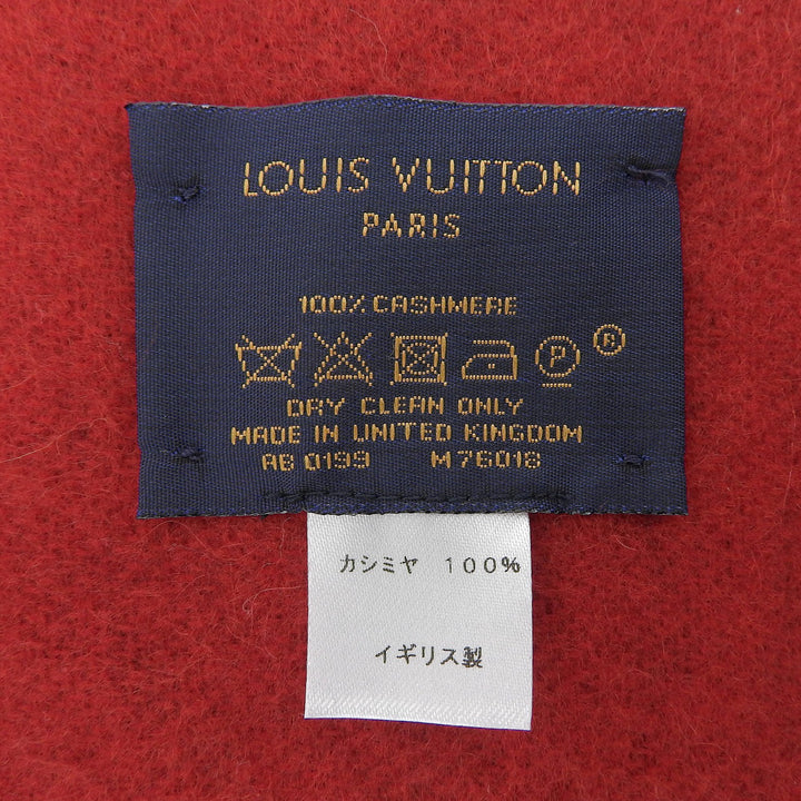 極美品▲LOUIS VUITTON ルイヴィトン M76018 エシェルプ モノグラムスプリット カシミヤ100% フリンジ マフラー レッド 正規品 箱付き