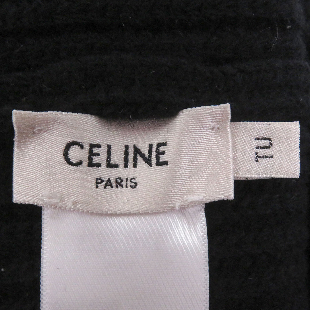 極美品□CELINE セリーヌ 2A25R535Q ウール100% ロゴワッペン ニットキャップ ビーニー ニット帽 ブラック TU イタリア製 正規品 メンズ