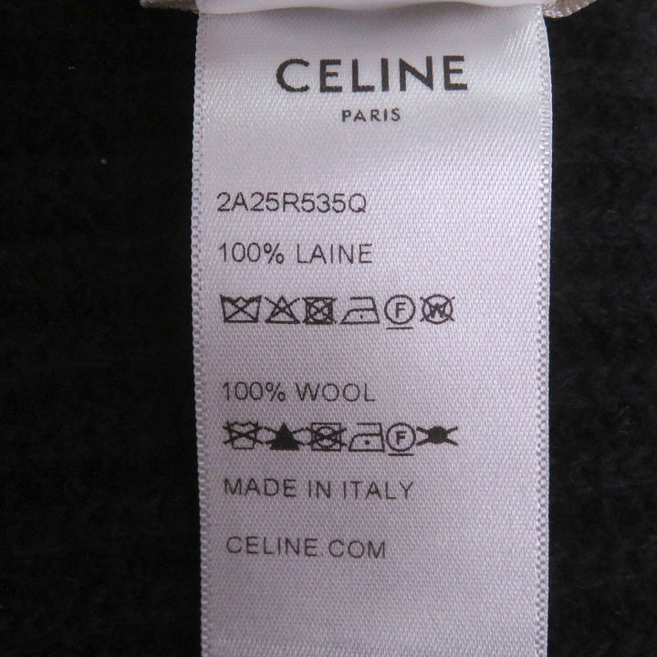 極美品□CELINE セリーヌ 2A25R535Q ウール100% ロゴワッペン ニットキャップ ビーニー ニット帽 ブラック TU イタリア製 正規品 メンズ