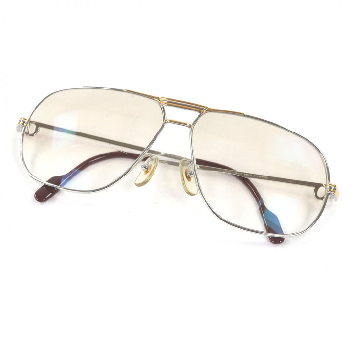 美品□Cartier カルティエ ヴィンテージ トリニティ ツーブリッジ メガネ 眼鏡 サングラス シルバー ボルドー 64□12 度入り フランス製