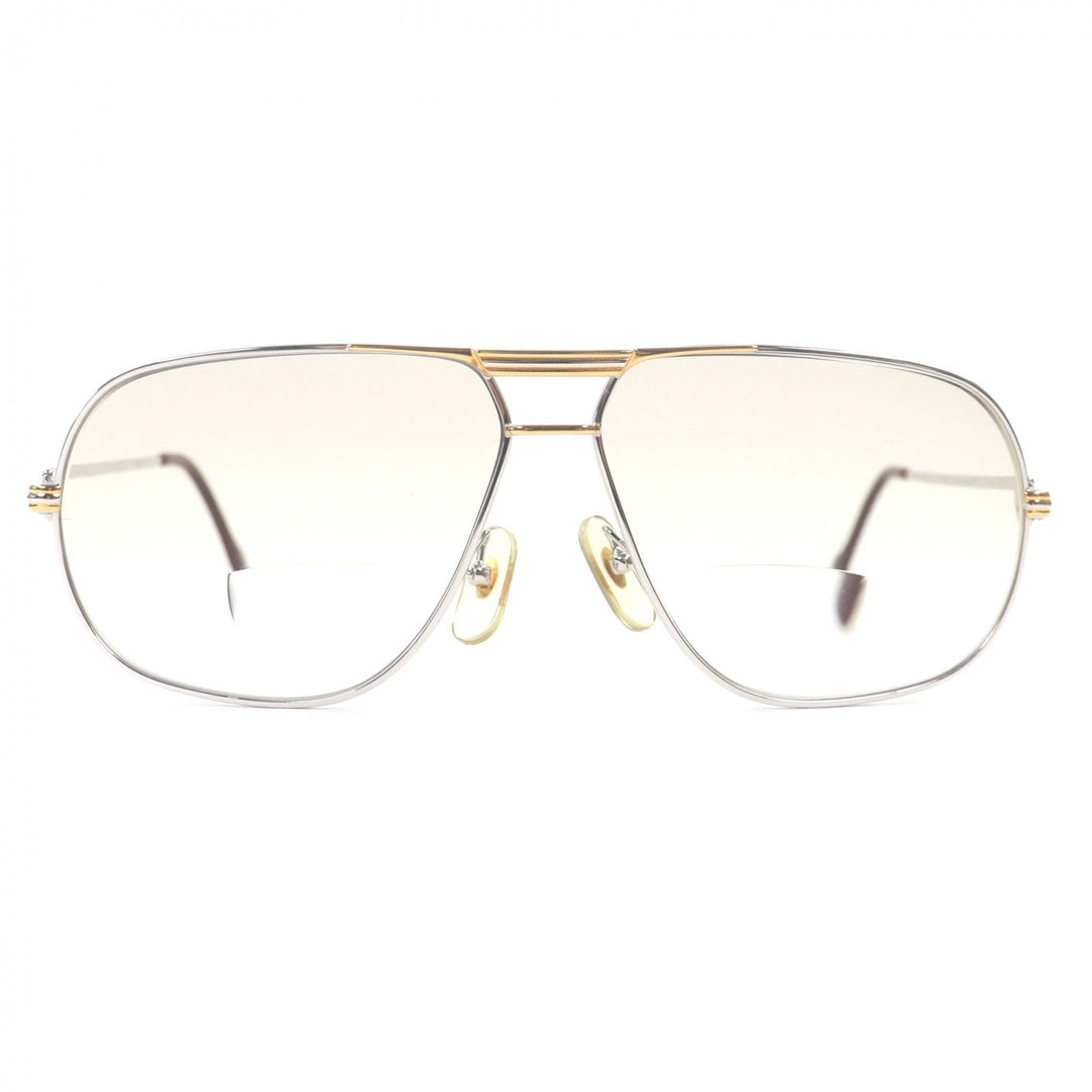 美品□Cartier カルティエ ヴィンテージ トリニティ ツーブリッジ メガネ 眼鏡 サングラス シルバー ボルドー 64□12 度入り フランス製