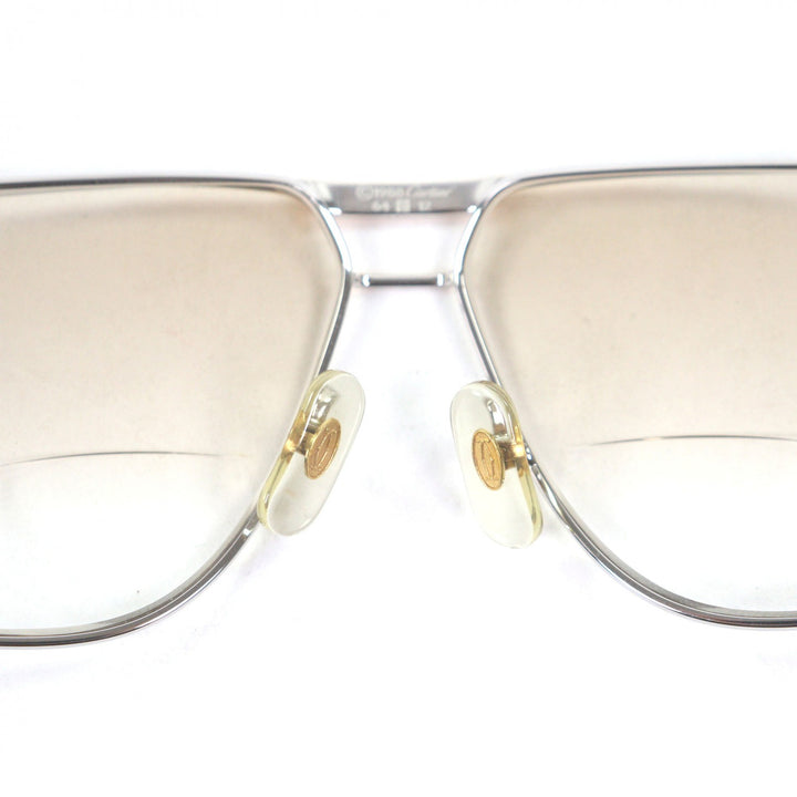 美品□Cartier カルティエ ヴィンテージ トリニティ ツーブリッジ メガネ 眼鏡 サングラス シルバー ボルドー 64□12 度入り フランス製