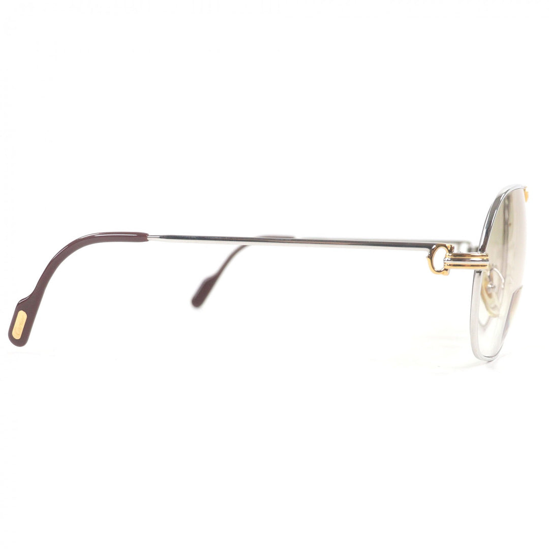美品□Cartier カルティエ ヴィンテージ トリニティ ツーブリッジ メガネ 眼鏡 サングラス シルバー ボルドー 64□12 度入り フランス製