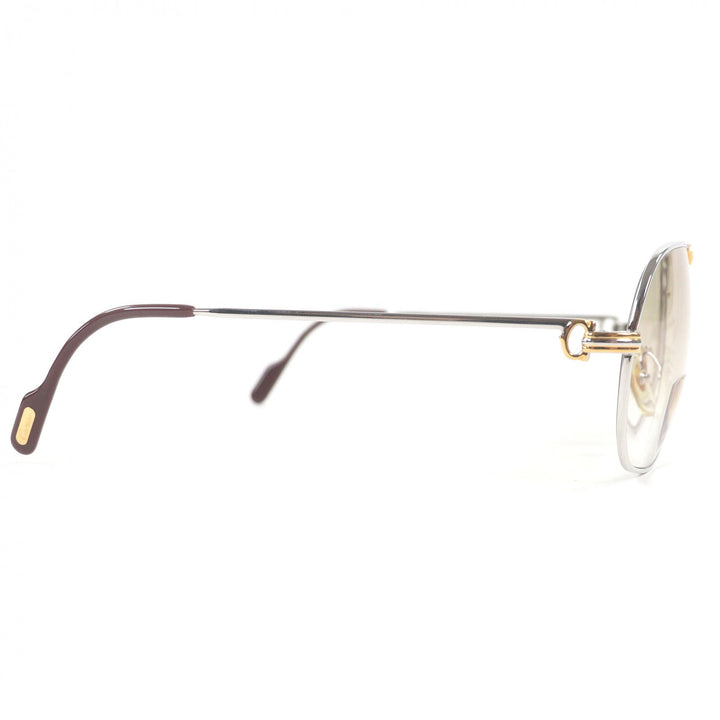 美品□Cartier カルティエ ヴィンテージ トリニティ ツーブリッジ メガネ 眼鏡 サングラス シルバー ボルドー 64□12 度入り フランス製