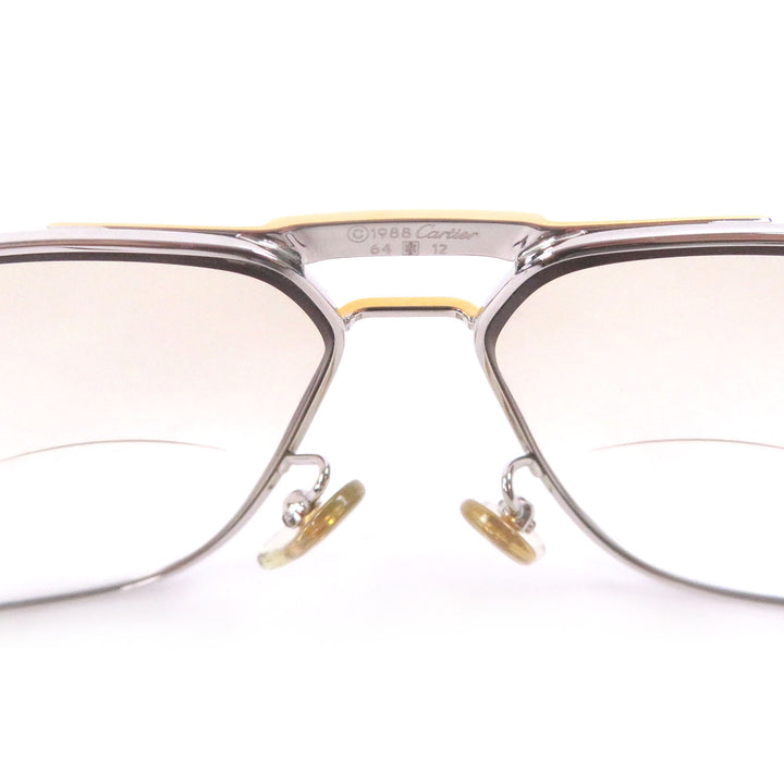 美品□Cartier カルティエ ヴィンテージ トリニティ ツーブリッジ メガネ 眼鏡 サングラス シルバー ボルドー 64□12 度入り フランス製