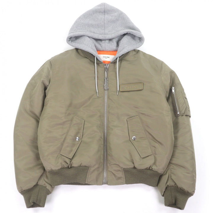 極美品□CELINE セリーヌ RV004889O ナイロンツイル フーデッド ルーズボンバージャケット MA-1 カーキ オレンジ 48 イタリア製 正規品