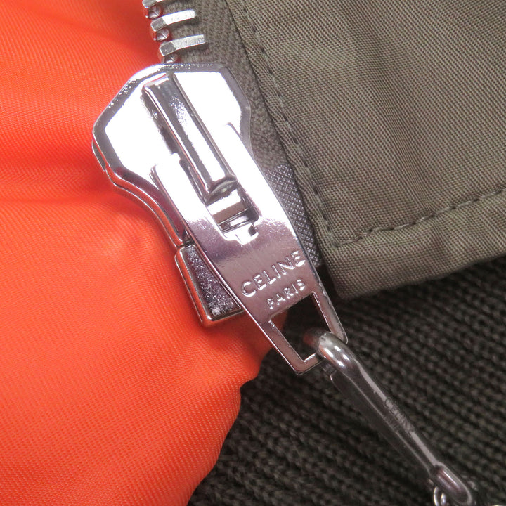 極美品□CELINE セリーヌ RV004889O ナイロンツイル フーデッド ルーズボンバージャケット MA-1 カーキ オレンジ 48 イタリア製 正規品