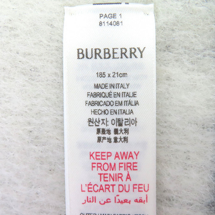 未使用品△BURBERRY バーバリー 8114081 アルパカ ウール ロゴ フリンジ ロング マフラー ブラック ホワイト 185×21cm イタリア製 正規品