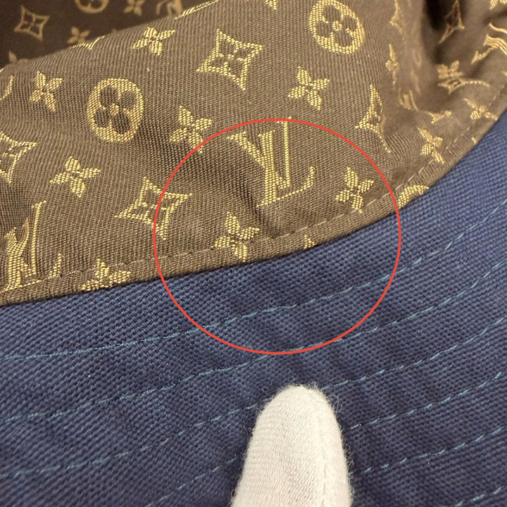 美品◇LOUIS VUITTON ルイヴィトン 2024年製 M7496S バケットハット LVストライプ 裏モノグラム レザー使い ハット 正規品 定価145200円