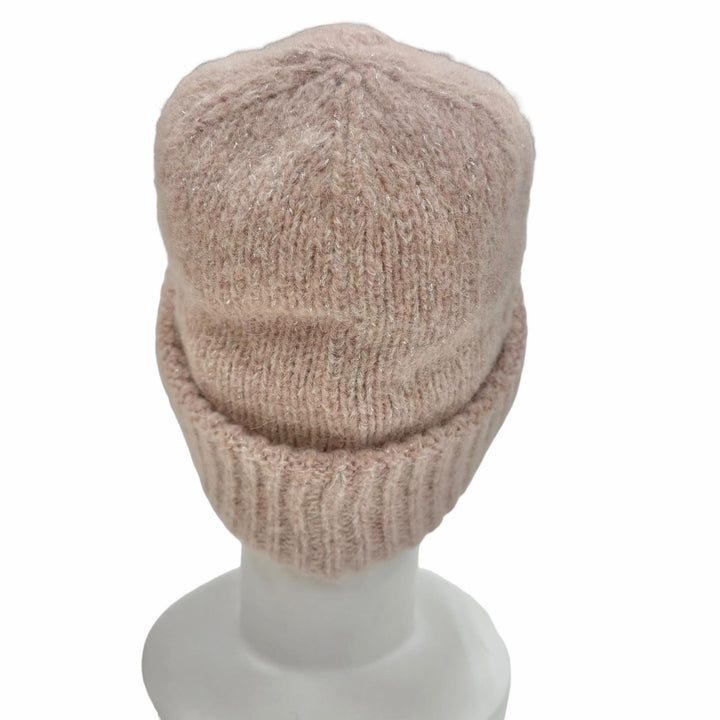 極美品◇MONCLER モンクレール 2025年製 BERRETTO TRICOT アルパカ混 ロゴワッペン シルバーラメ ニット帽 ニットキャップ ピンク 正規品