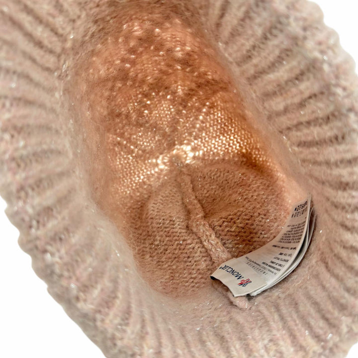 極美品◇MONCLER モンクレール 2025年製 BERRETTO TRICOT アルパカ混 ロゴワッペン シルバーラメ ニット帽 ニットキャップ ピンク 正規品