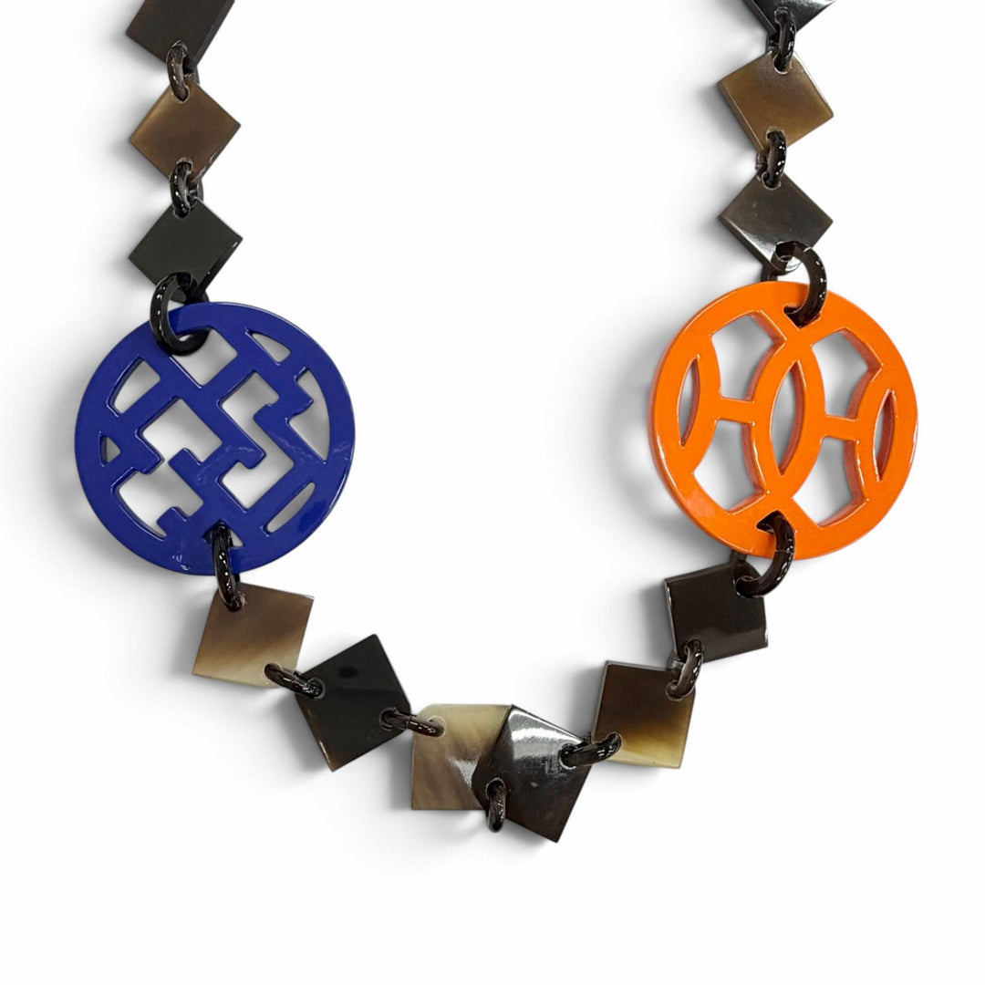 美品△HERMES エルメス ディーヴァ ネックレス バッファローホーン ラッカーウッド アクセサリー ブラウン系 マルチカラー ベトナム製