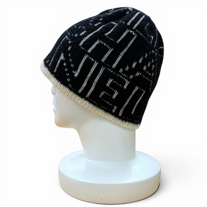 美品★CHANEL シャネル 21K カシミヤ シルク混 ロゴデザイン ニットキャップ 帽子 ブラック アイボリー 英国製 正規品 レディース