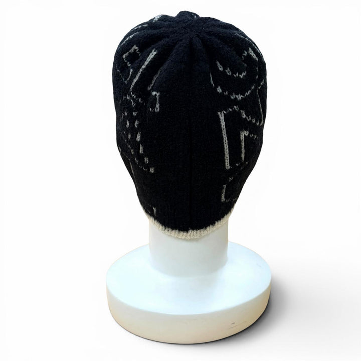 美品★CHANEL シャネル 21K カシミヤ シルク混 ロゴデザイン ニットキャップ 帽子 ブラック アイボリー 英国製 正規品 レディース