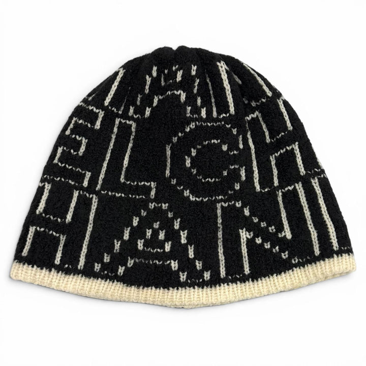 美品★CHANEL シャネル 21K カシミヤ シルク混 ロゴデザイン ニットキャップ 帽子 ブラック アイボリー 英国製 正規品 レディース