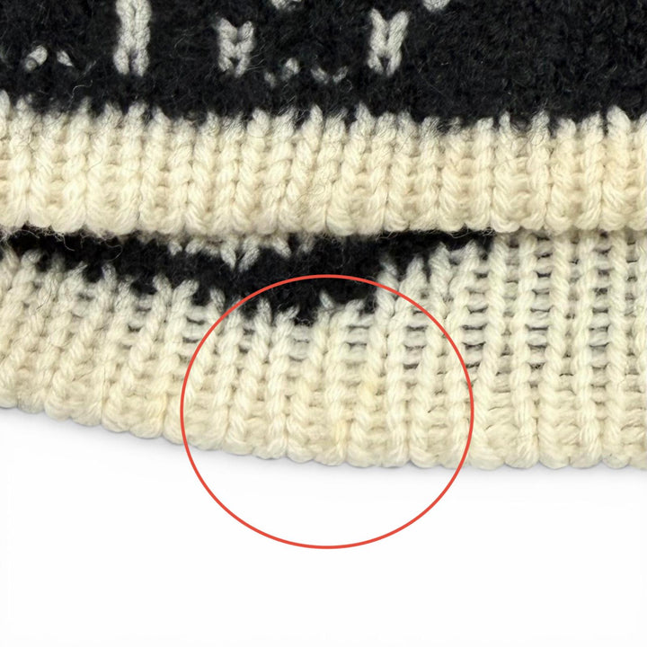 美品★CHANEL シャネル 21K カシミヤ シルク混 ロゴデザイン ニットキャップ 帽子 ブラック アイボリー 英国製 正規品 レディース