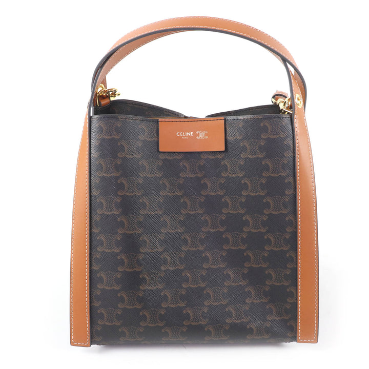 極美品★CELINE セリーヌ 12418 スモール キューボ バッグ ハニー ロゴ入り トリオンフキャンバス 2way ショルダーバッグ イタリア製